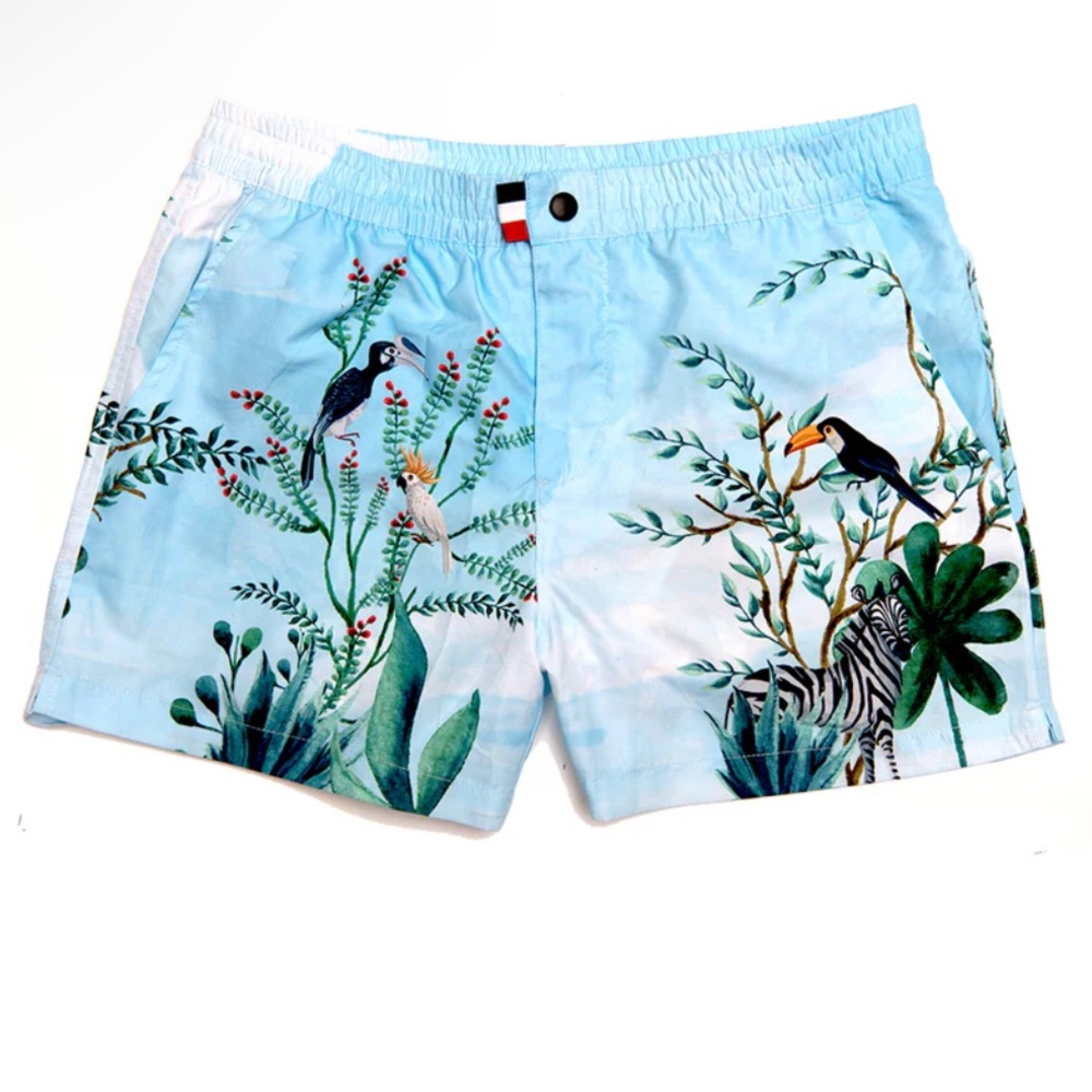 Franks Australia Daintree Sky Toucan Bird Lined Swim Trunks Mens Size Medium